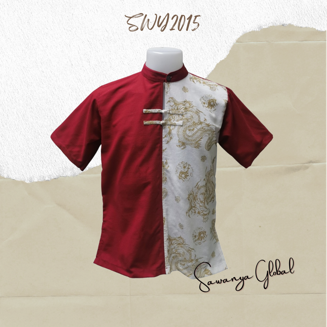 สีแดง เสื้อเมืองชาย ลายมังกร M 42"